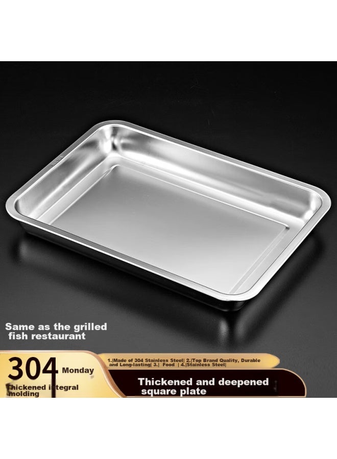 Yutai 304 Stainless Steel Plate, Deep Square Tray, Rectangular Serving Dish, Commercial Use For Grilled Fish, Barbecue, Steamed Rice, 4030 - Image 1