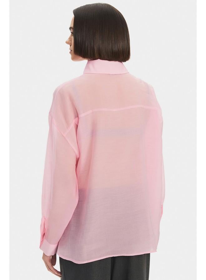 جون قميص أساسي واسع من مزيج المودال - وردي - Image 5