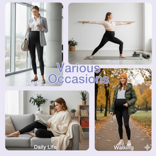 GROTEEN 3 Pack Women's Maternity Leggings with Pockets Over The Belly Workout Yoga Pregnancy Pants - Image 5