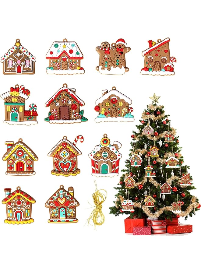 The Bros زينة عيد الميلاد المعلقة من منزل الزنجبيل 12 قطعة من ذا برو، زينة شجرة عيد الميلاد لمنزل الزنجبيل - Image 1