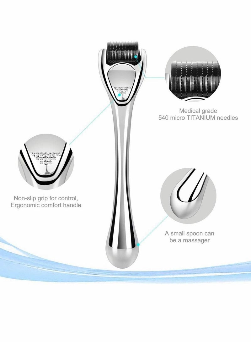 Excefore Derma Roller, Skin Care 540 Micro Needles Titanium Microneedling Tool 0.75 mm, Silver Professional Microneedling Derma Roller - Image 3