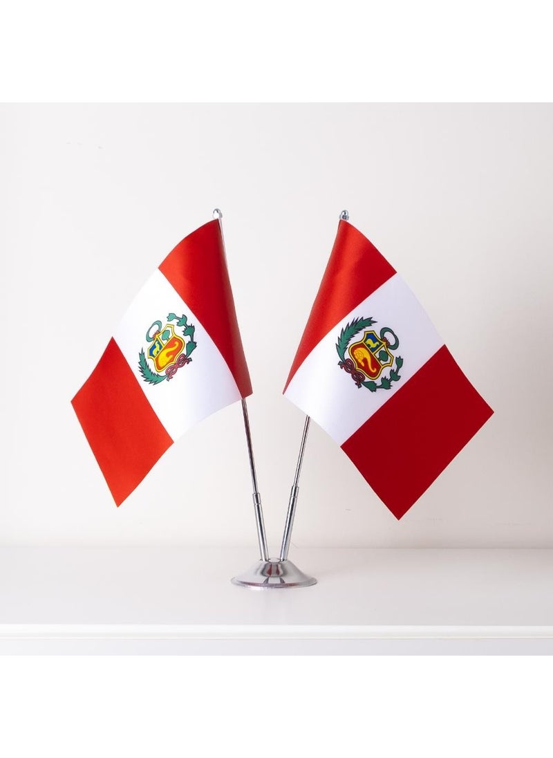 ZC Bayrak - Zc Flag Peru 2 Pack Table Flag Satin Fabric Digital Printing 15x22,5 cm - Image 1