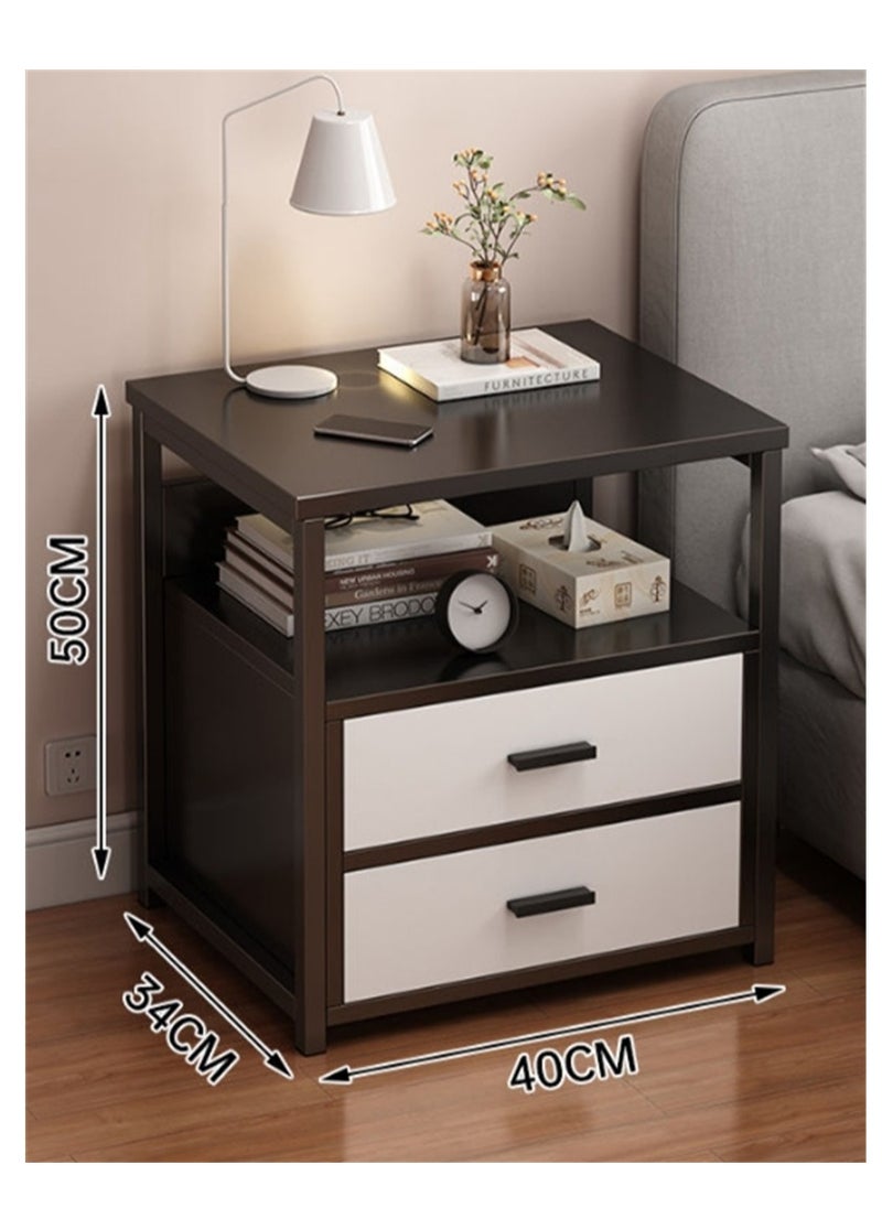 Generic Bedside Storage Cabinet, Modern Side Nightstand Desk with Two Storage Drawer , Simple Mini Space Saving for Bedroom Office Lounge Living Room Black  - Image 2