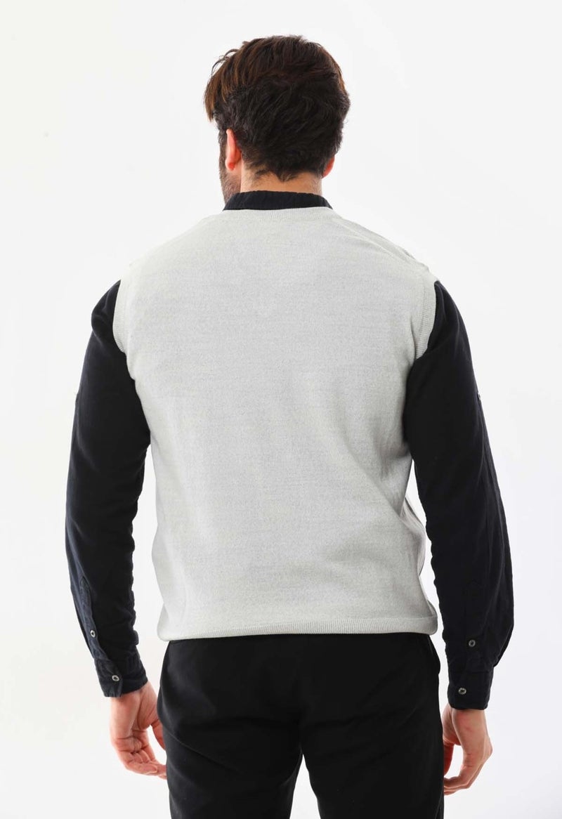 Günay Gunay Men's V Neck Wool Sweater 1000 Light Gray  - Image 4