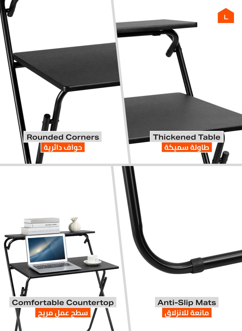 لوازم طاولة كمبيوتر قابلة للطي - أسود، 71.5×55×90.5 سم - مكتب موفر للمساحة بطبقتين مع رف علوي للتخزين - مكتب دراسة وكتابة للمكتب المنزلي والغرف الجامعية والمساحات الصغيرة - بدون حاجة للتركيب - Image 5