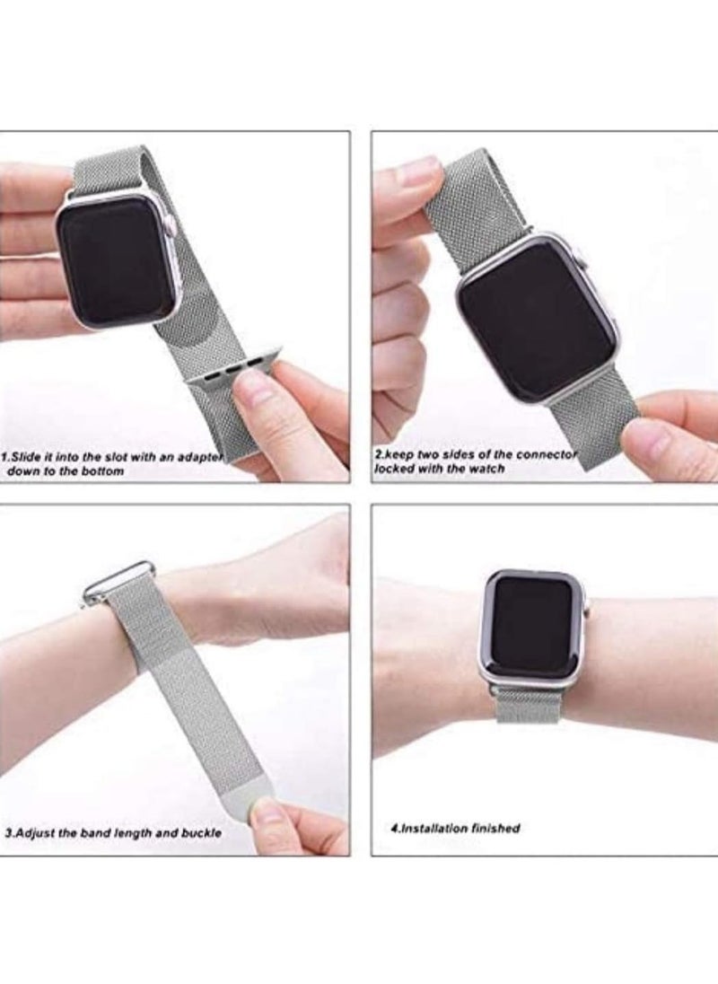 Scrolls - Premium Milanese Loop for Apple Watch 40mm 38mm, Stainless Steel Alloy Replacement Watch Band for iWatch Series 4/3/2/1 (Silver) - Image 1