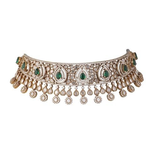 TARINIKA Indian Choker Necklace for Women Nakshatra Cubic Zirconia Desi Necklace Gold Plated Brass Fashion Jewelry Gift for Her Bollywood Costume Jewellery Eveline Nakshatra - Image 1