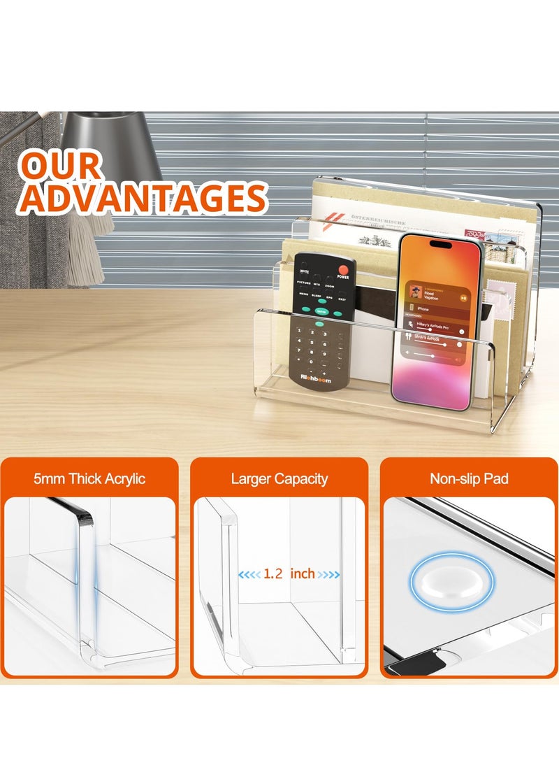 Acrylic File Sorter, Upright File Organizer for Desk, Mail Organizer Countertop, File Holder for Letter, Document, Notebook, Clear, 3 Sections (6.8"X3.9"X4")