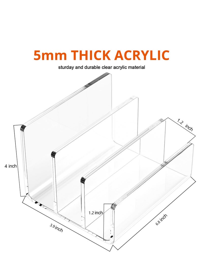 Acrylic File Sorter, Upright File Organizer for Desk, Mail Organizer Countertop, File Holder for Letter, Document, Notebook, Clear, 3 Sections (6.8"X3.9"X4")