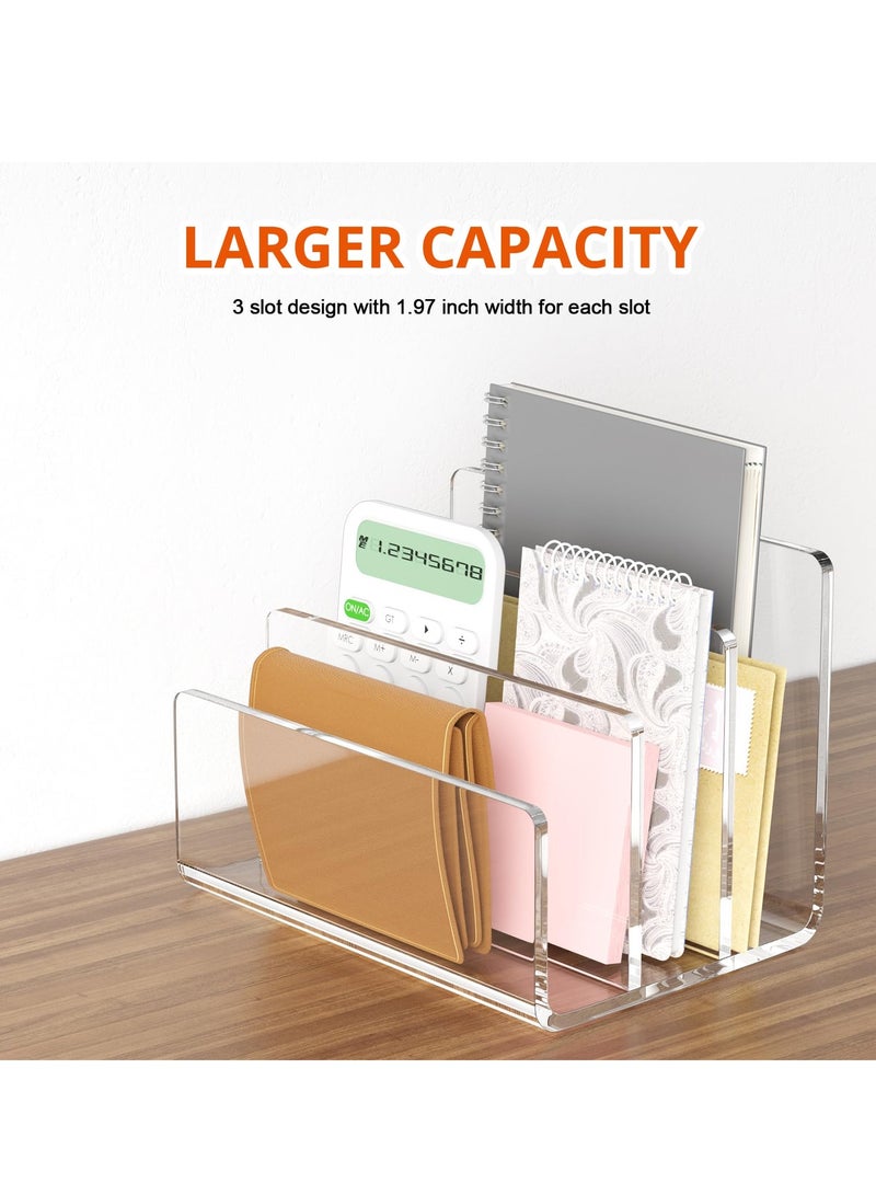 Acrylic File Sorter, Upright File Organizer for Desk, Mail Organizer Countertop, File Holder for Letter, Document, Notebook, Clear, 3 Sections (6.8"X3.9"X4")