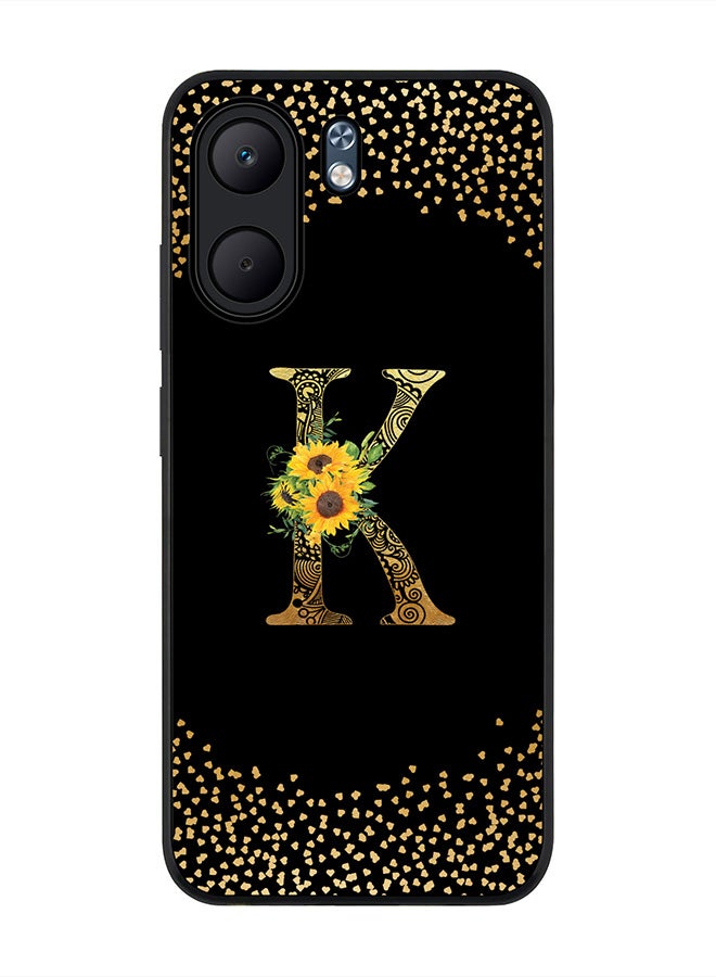Stylizedd For Oppo A5x 5G / A5x 4G Case,Slim fit Camera Protection, Shockproof Thin Phone cover  - Custom Floral Monogram - K ( Black )