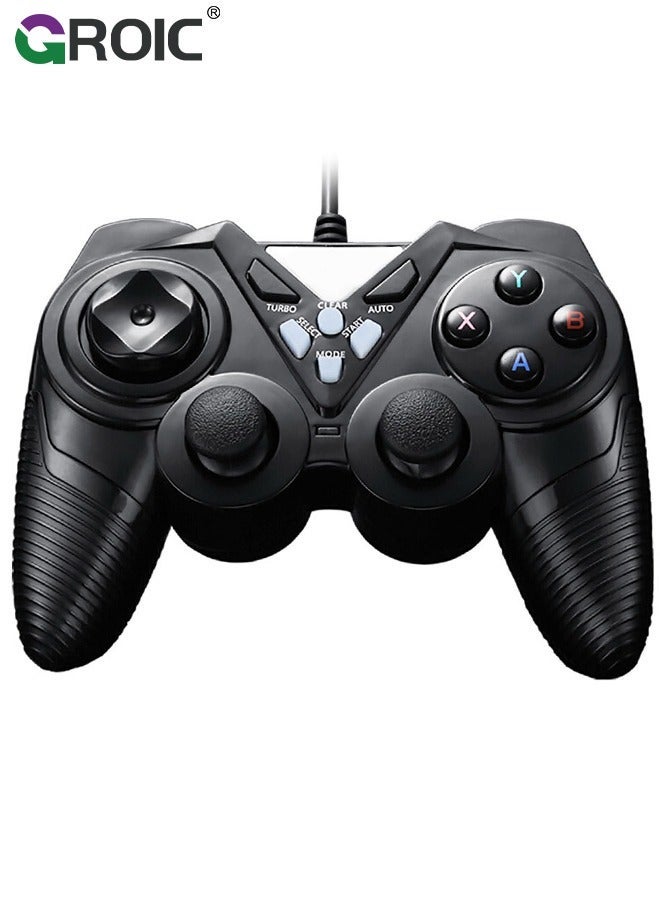 GROIC Black USB Game Handle,Wired Controller Joystick Gamepad, Support Vibration, with Turbo  AUTO Function Keys, Ergonomically Designed - Image 1