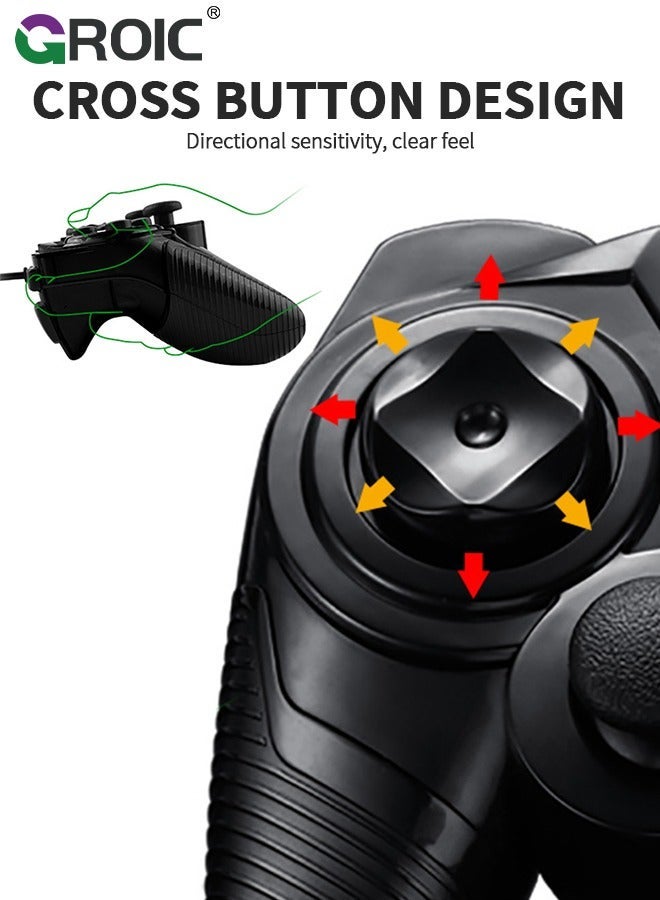 GROIC Black USB Game Handle,Wired Controller Joystick Gamepad, Support Vibration, with Turbo  AUTO Function Keys, Ergonomically Designed - Image 4
