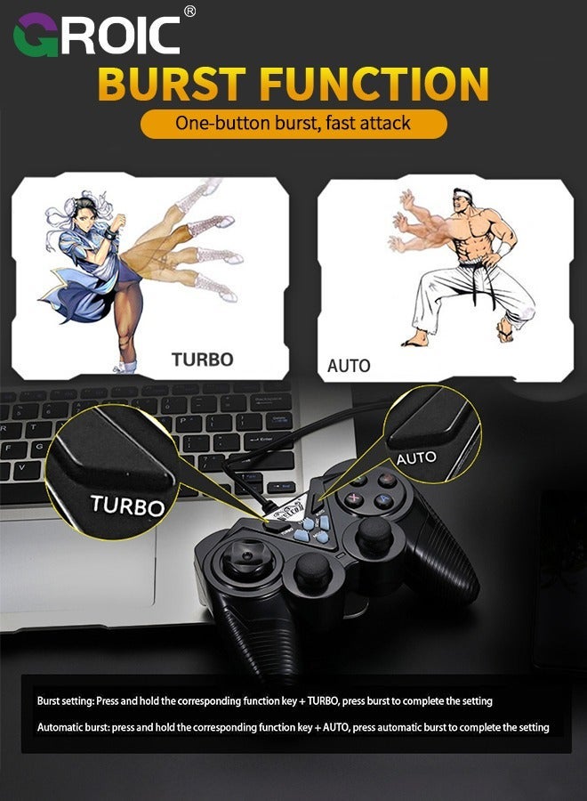 GROIC Black USB Game Handle,Wired Controller Joystick Gamepad, Support Vibration, with Turbo  AUTO Function Keys, Ergonomically Designed - Image 5