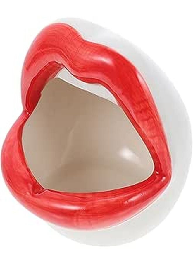 Red Ceramic Lip Shaped Ashtray Desktop Smoking Decorative Tray for Living Room Home Office - Image 1