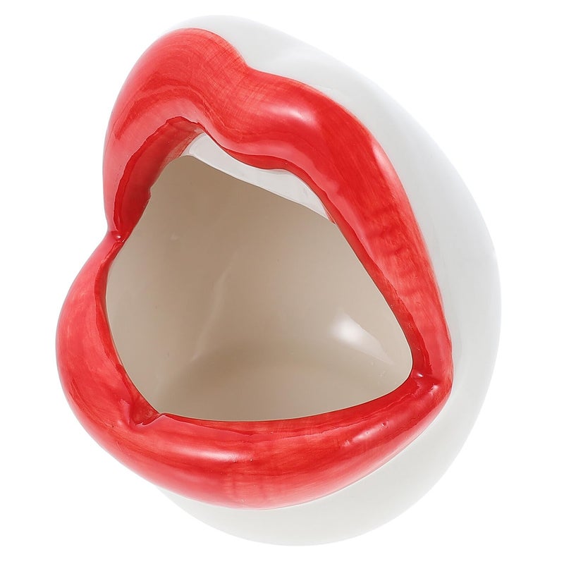 Red Ceramic Lip Shaped Ashtray Desktop Smoking Decorative Tray for Living Room Home Office - Image 2