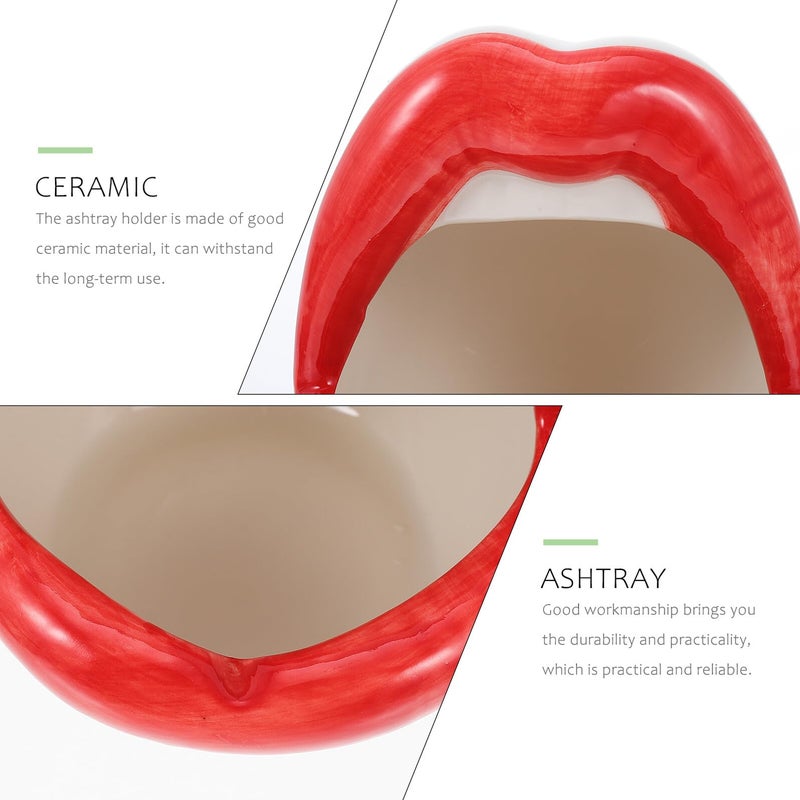 Red Ceramic Lip Shaped Ashtray Desktop Smoking Decorative Tray for Living Room Home Office - Image 5