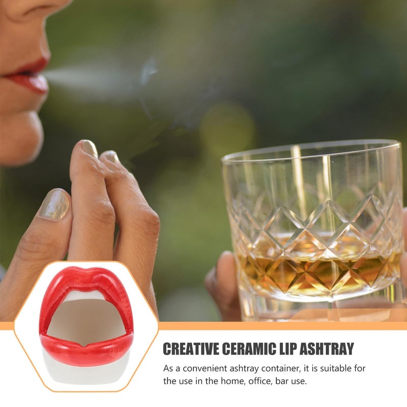 Red Ceramic Lip Shaped Ashtray Desktop Smoking Decorative Tray for Living Room Home Office - Image 4