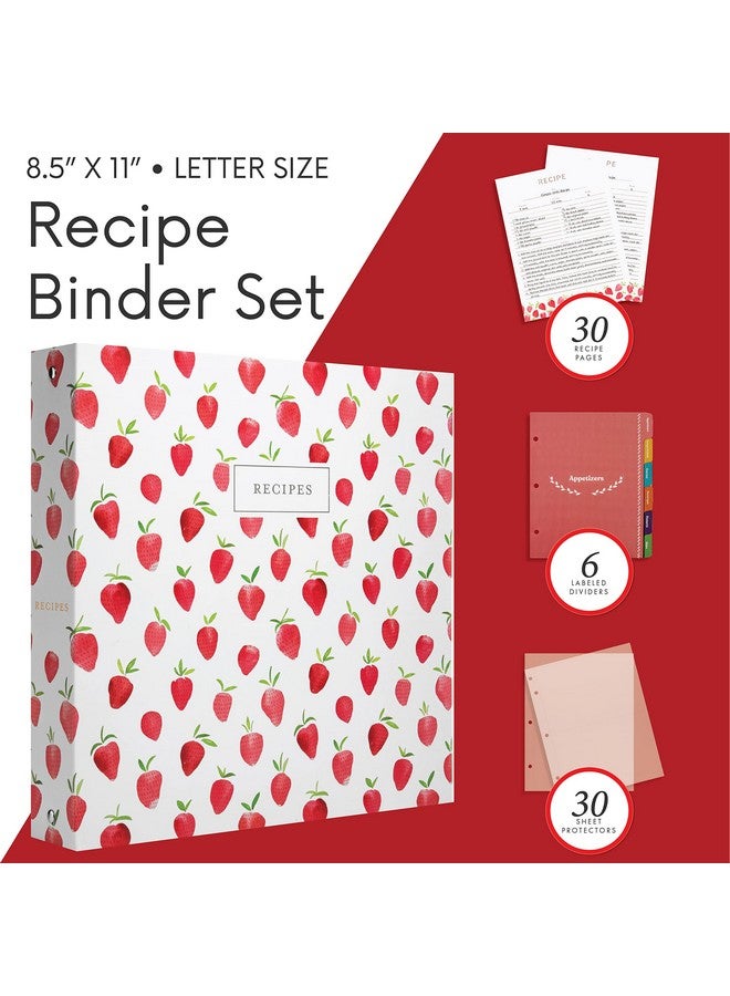 Jot & Mark Jot & Mark 8.5" x 11" 3 Ring Recipe Binder with Spill-Proof Clear Binder Sleeves Sheet Protector, 30 Dual-Sided Recipe Card Pages for Written & Printed Recipes, Tabbed Dividers, Strawberry Wilds  - Image 3