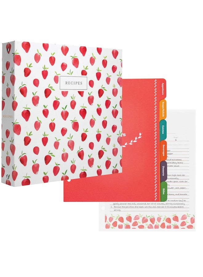 Jot & Mark Jot & Mark 8.5" x 11" 3 Ring Recipe Binder with Spill-Proof Clear Binder Sleeves Sheet Protector, 30 Dual-Sided Recipe Card Pages for Written & Printed Recipes, Tabbed Dividers, Strawberry Wilds  - Image 1