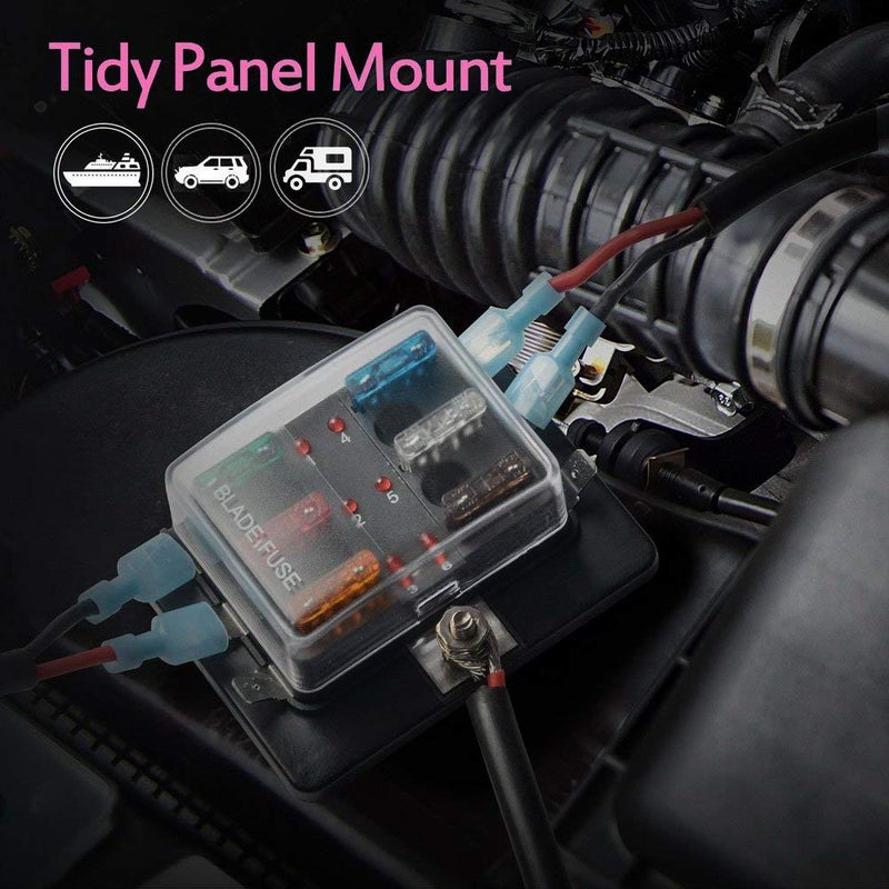 Jtron 6-Way RV Fuse Block Blade Fuse Box DC12~32V 12V Junction Box LED Indicator Fuse Block for Blown Fuse Protection Cover 100 Amps for Automotive Car Boat Marine Trike - Image 3