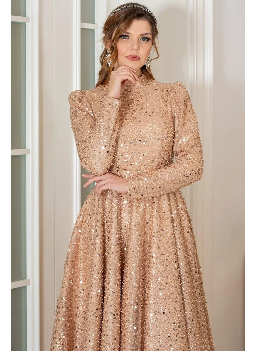 Esilanur Çalıkuşu Hijab Evening Dress Gold