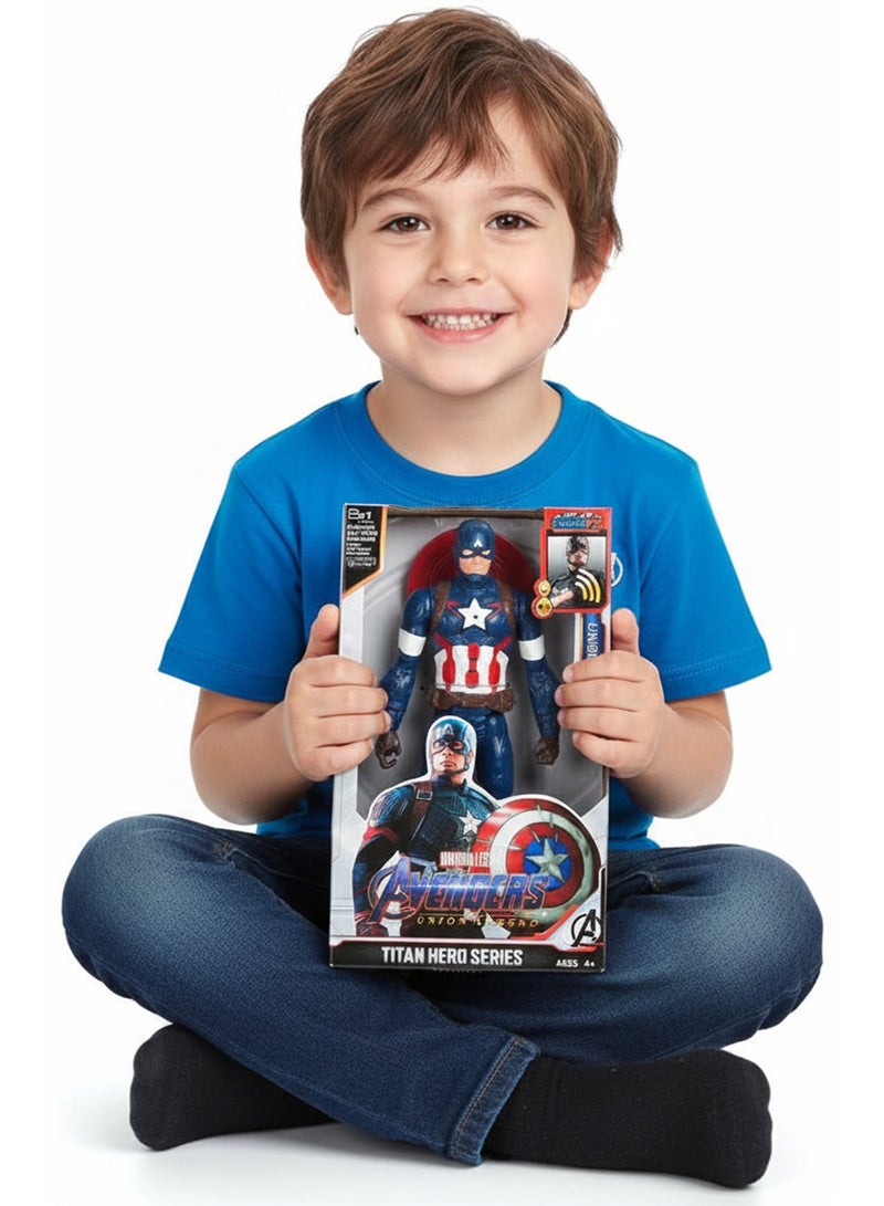 MARVEL Super Hero Titan Hero Comic Captain America Action Figure 30cm | Large Marvel Avengers Superhero Toy for Kids | Big Poseable Captain America Figure for Boys & Girls | Comic-Style Titan Hero Series Action Toy | Collectible Hero Play Figure - Image 3
