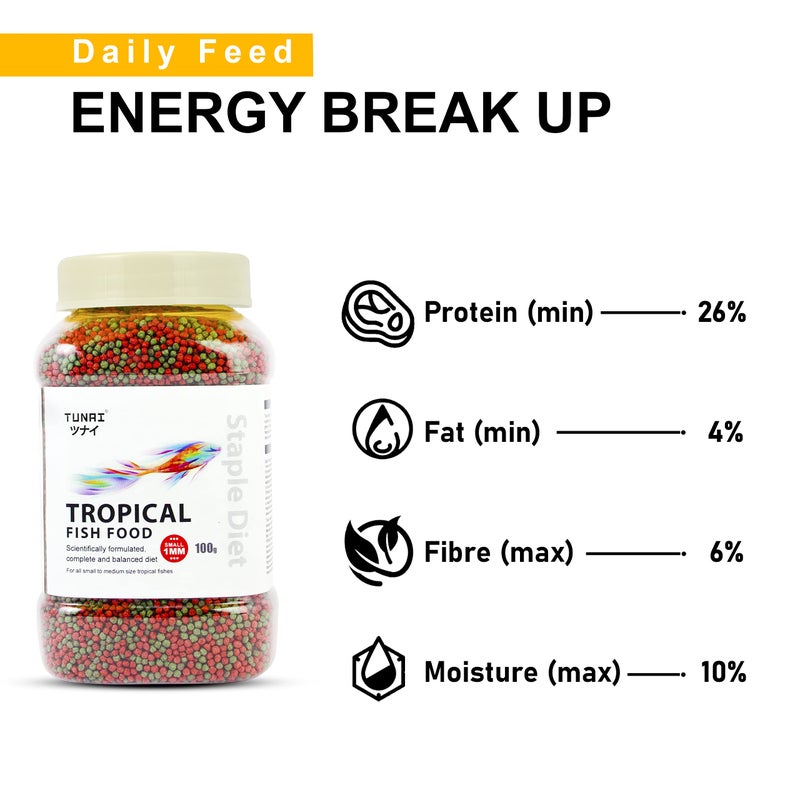 TUNAI طعام الأسماك توناي | 100 جرام | مع 26% بروتين، كريات بحجم 1.2 مم لطعام أسماك الزينة لجميع الأسماك الاستوائية الصغيرة والمتوسطة البالغة - Image 4