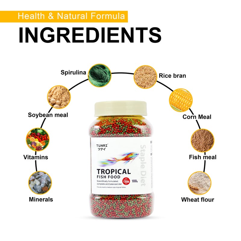 TUNAI طعام الأسماك توناي | 100 جرام | مع 26% بروتين، كريات بحجم 1.2 مم لطعام أسماك الزينة لجميع الأسماك الاستوائية الصغيرة والمتوسطة البالغة - Image 3