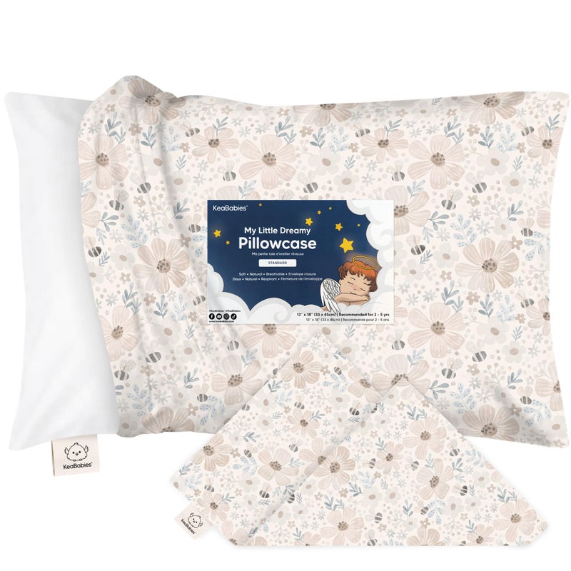 KeaBabies Toddler Pillowcase 13"x18" - Organic Cotton Toddler Pillowcase for Kids, Boys, Girls, Soft & Durable Cotton Cover for Miniature Sleepy Pillows,Cute Colors,Pillow Sold Separately(Flora Vale) - Image 1
