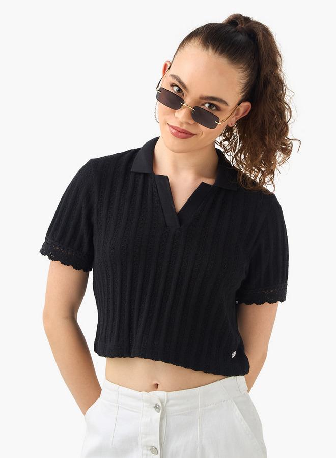 Lee Cooper Textured Collared T-shirt with Short Sleeves - Image 1