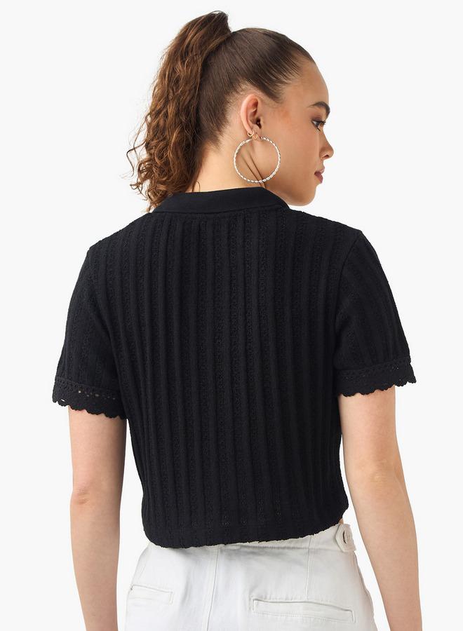 Lee Cooper Textured Collared T-shirt with Short Sleeves - Image 3