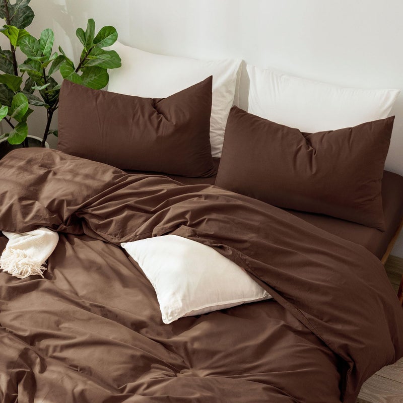 MooMee Bedding Pillowcases Pack of 2 100% Washed Cotton Linen Like Textured Breathable Durable Soft Comfy (Cocoa Brown  Standard) - Image 5