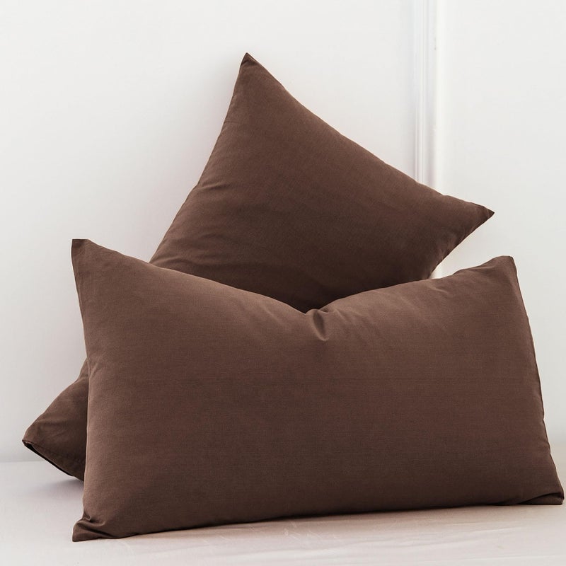 MooMee Bedding Pillowcases Pack of 2 100% Washed Cotton Linen Like Textured Breathable Durable Soft Comfy (Cocoa Brown  Standard) - Image 3