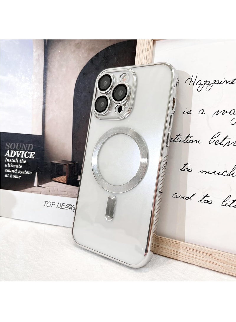 جراب هاتف مغناطيسي شفاف لهاتف iPhone 16 Pro Max بتصميم شفاف للغاية مع حافة غير قابلة للانزلاق [متوافق مع شحن Magsafe] غطاء ناعم واقي لعدسة الكاميرا للنساء والرجال (فضي) - Image 2