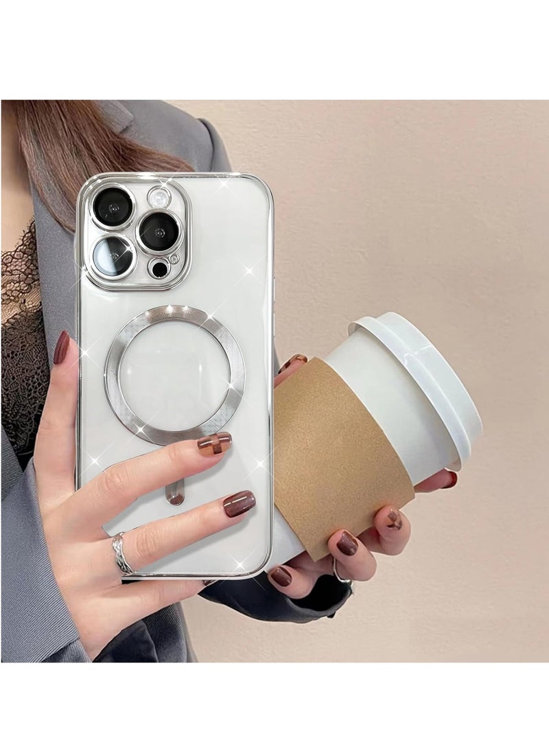 جراب هاتف مغناطيسي شفاف لهاتف iPhone 16 Pro Max بتصميم شفاف للغاية مع حافة غير قابلة للانزلاق [متوافق مع شحن Magsafe] غطاء ناعم واقي لعدسة الكاميرا للنساء والرجال (فضي) - Image 5