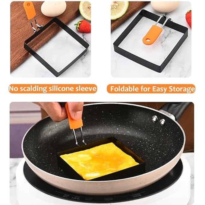Khazna Square Egg Ring For Frying Egg 2 Pcs 4 Inch Egg Pancake Cooking Rings For Egg Muffins Omelet Maker Non Stick Stainless Steel Fried Egg Ring Pcake Mold - Image 4