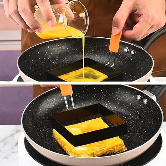 Khazna Square Egg Ring For Frying Egg 2 Pcs 4 Inch Egg Pancake Cooking Rings For Egg Muffins Omelet Maker Non Stick Stainless Steel Fried Egg Ring Pcake Mold - Image 3
