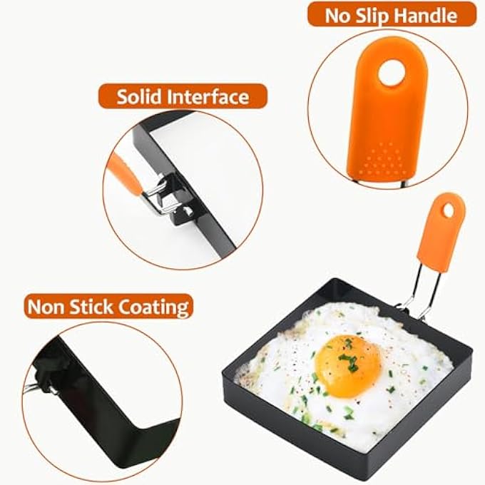 Khazna Square Egg Ring For Frying Egg 2 Pcs 4 Inch Egg Pancake Cooking Rings For Egg Muffins Omelet Maker Non Stick Stainless Steel Fried Egg Ring Pcake Mold - Image 5