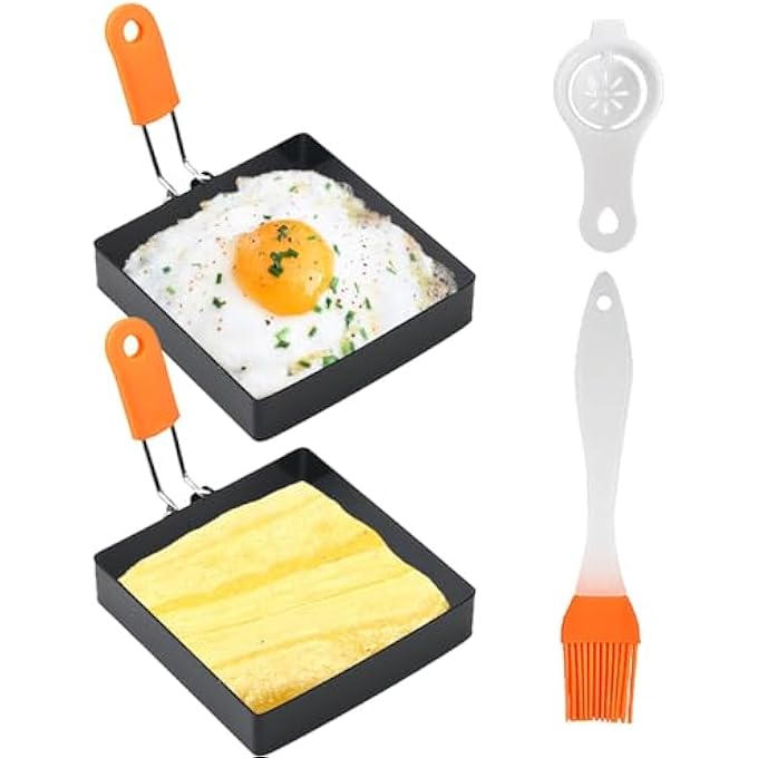 Khazna Square Egg Ring For Frying Egg 2 Pcs 4 Inch Egg Pancake Cooking Rings For Egg Muffins Omelet Maker Non Stick Stainless Steel Fried Egg Ring Pcake Mold - Image 1