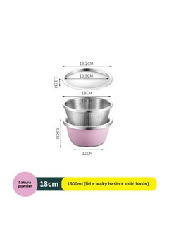 Generic 304 Stainless Steel Colorful Cooking Basin With Lid Salad Basin Baking And Noodle Egg Bowl Baby Washing Bottle Draining Basin-规格:304料理盆+漏盆+钢盖-18CM-樱花粉-颜色:默认项  - Image 1