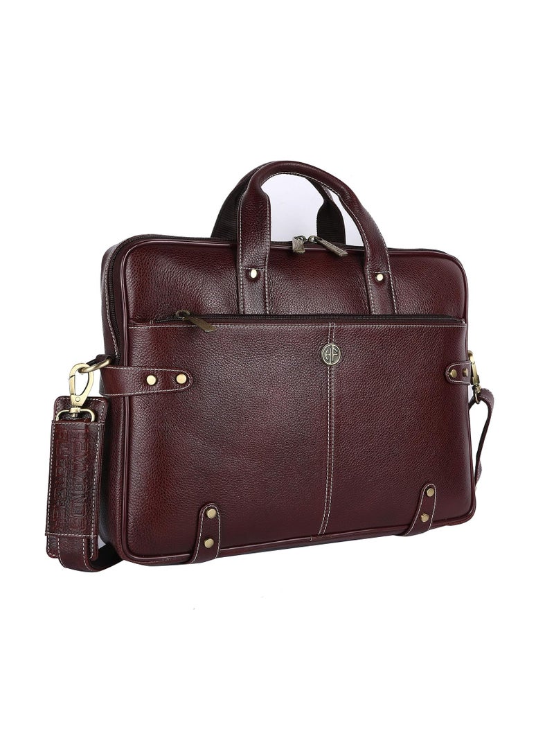 HAMMONDS FLYCATCHER HAMMONDS FLYCATCHER Genuine Leather Office Bag for Men, Laptop Bag for Men, Fits 15.6 Inch Laptop, Leather Bag for Men with Adjustable Strap and Multiple Compartments - 1 Year Warranty, Redwood Brown - Image 1