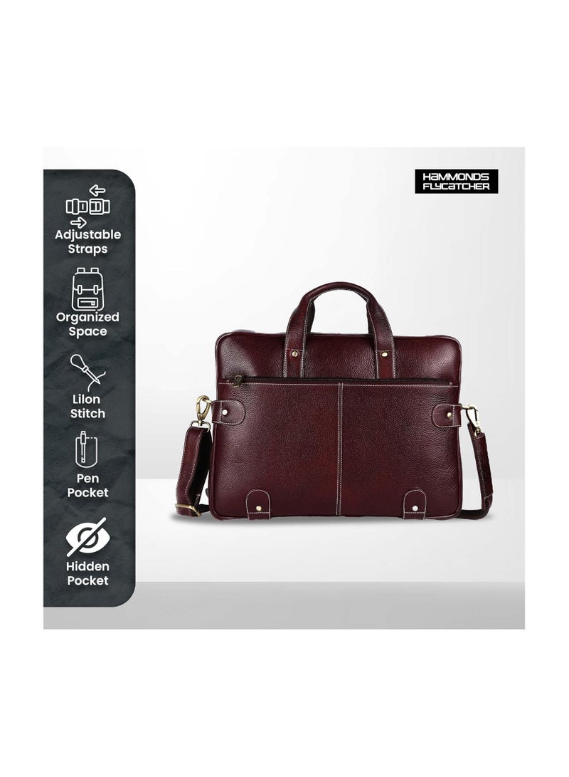 HAMMONDS FLYCATCHER HAMMONDS FLYCATCHER Genuine Leather Office Bag for Men, Laptop Bag for Men, Fits 15.6 Inch Laptop, Leather Bag for Men with Adjustable Strap and Multiple Compartments - 1 Year Warranty, Redwood Brown - Image 2