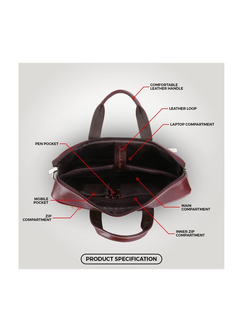 HAMMONDS FLYCATCHER HAMMONDS FLYCATCHER Genuine Leather Office Bag for Men, Laptop Bag for Men, Fits 15.6 Inch Laptop, Leather Bag for Men with Adjustable Strap and Multiple Compartments - 1 Year Warranty, Redwood Brown - Image 3