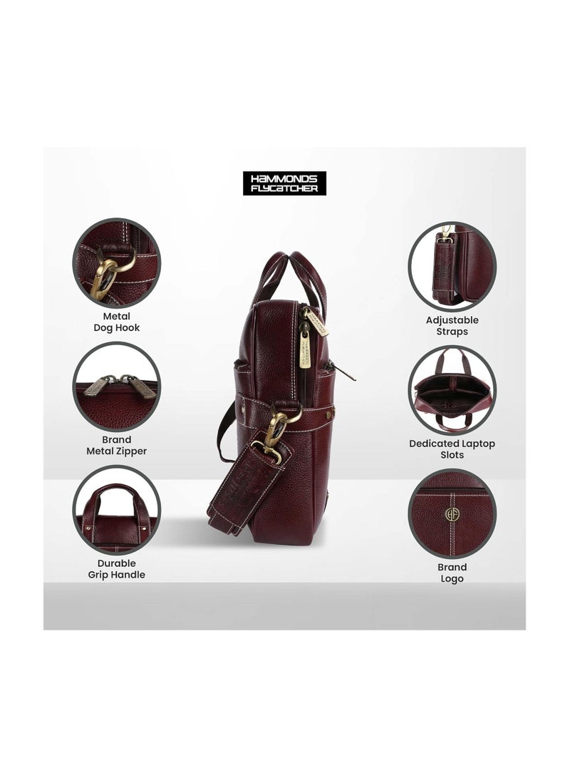 HAMMONDS FLYCATCHER HAMMONDS FLYCATCHER Genuine Leather Office Bag for Men, Laptop Bag for Men, Fits 15.6 Inch Laptop, Leather Bag for Men with Adjustable Strap and Multiple Compartments - 1 Year Warranty, Redwood Brown - Image 4