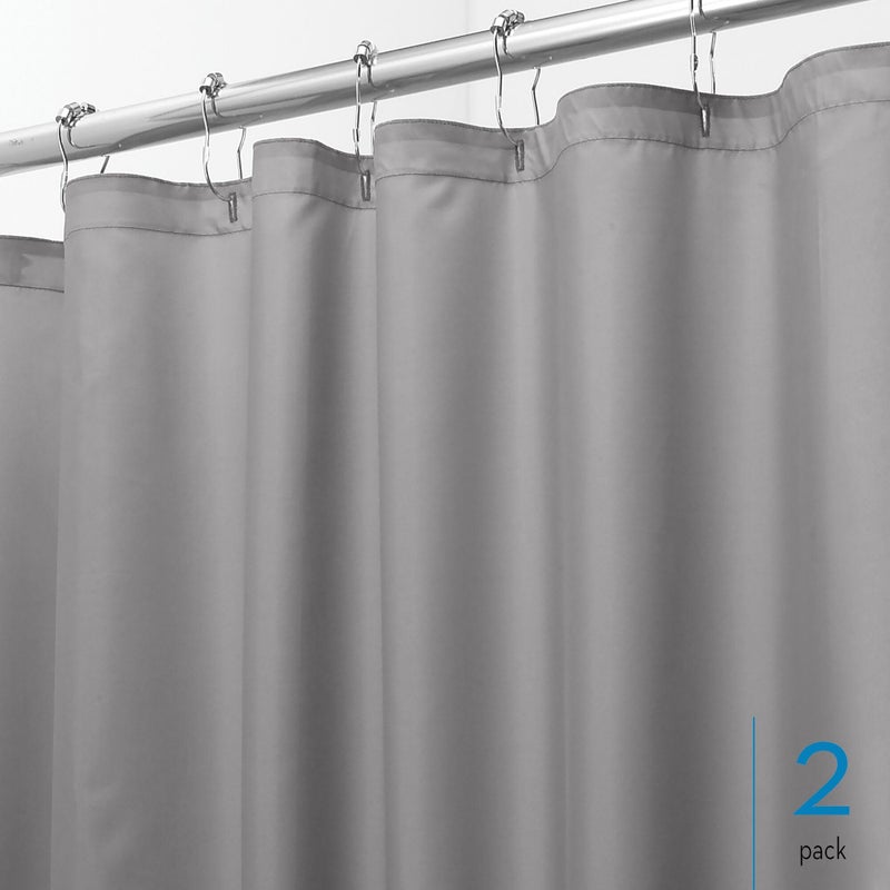 InterDesign iDesign Solid Polyester Shower Curtain - 12 Reinforced Buttonholes - 72"" x 72"" - Set of 2 - Gray - Image 4