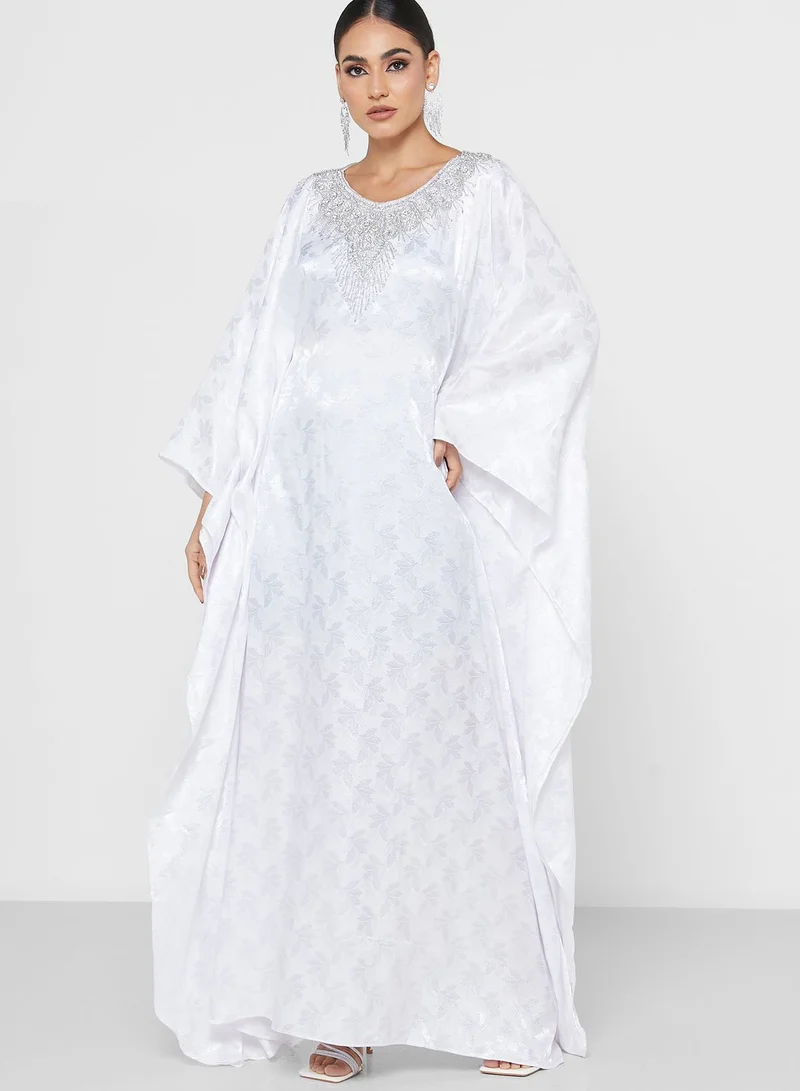 ARABIAN CLOSET Embellished Neck Cape Sleeve Kaftan