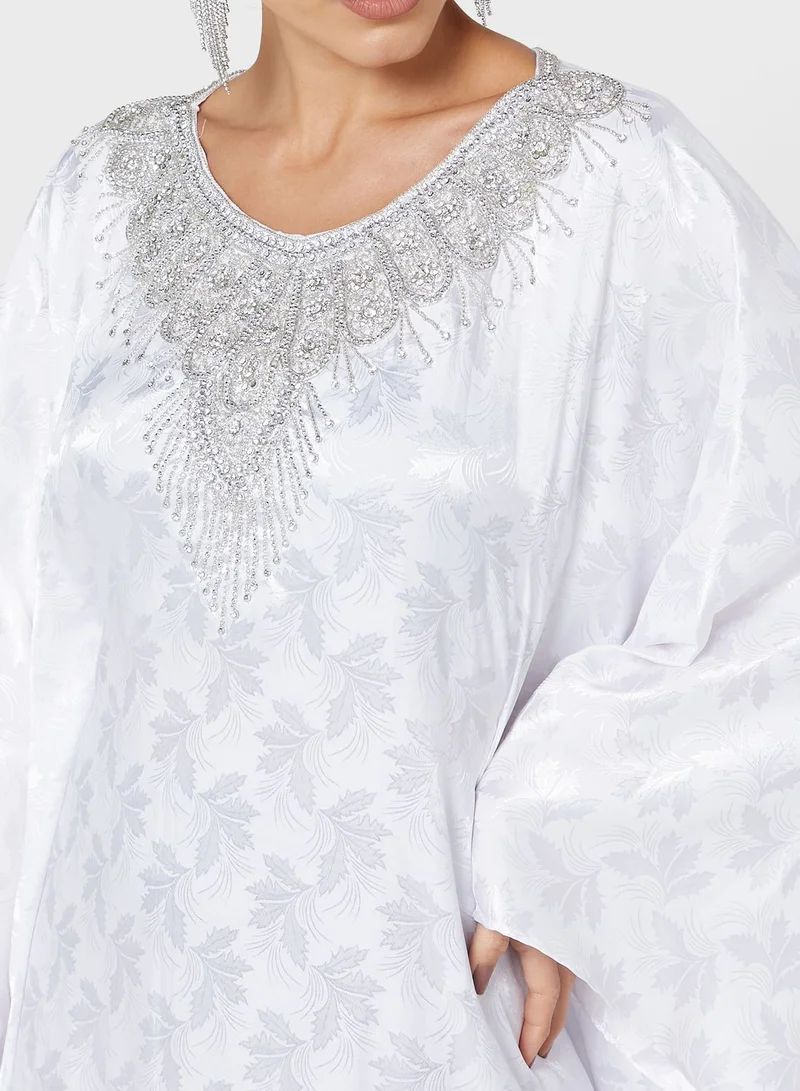 ARABIAN CLOSET Embellished Neck Cape Sleeve Kaftan