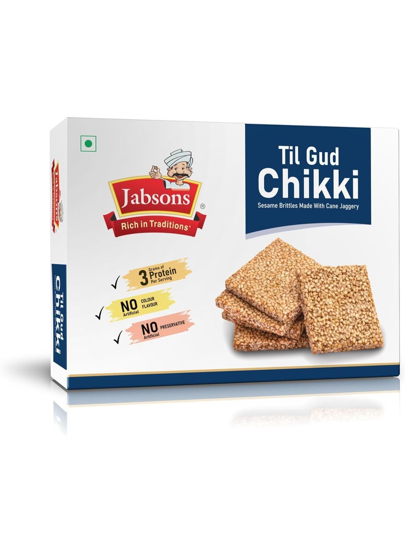 Jabsons Til Gud Chikki, Sesame Brittles with Cane Jaggery, 3g Protein, No Artificial Colours or Preservatives - Image 1