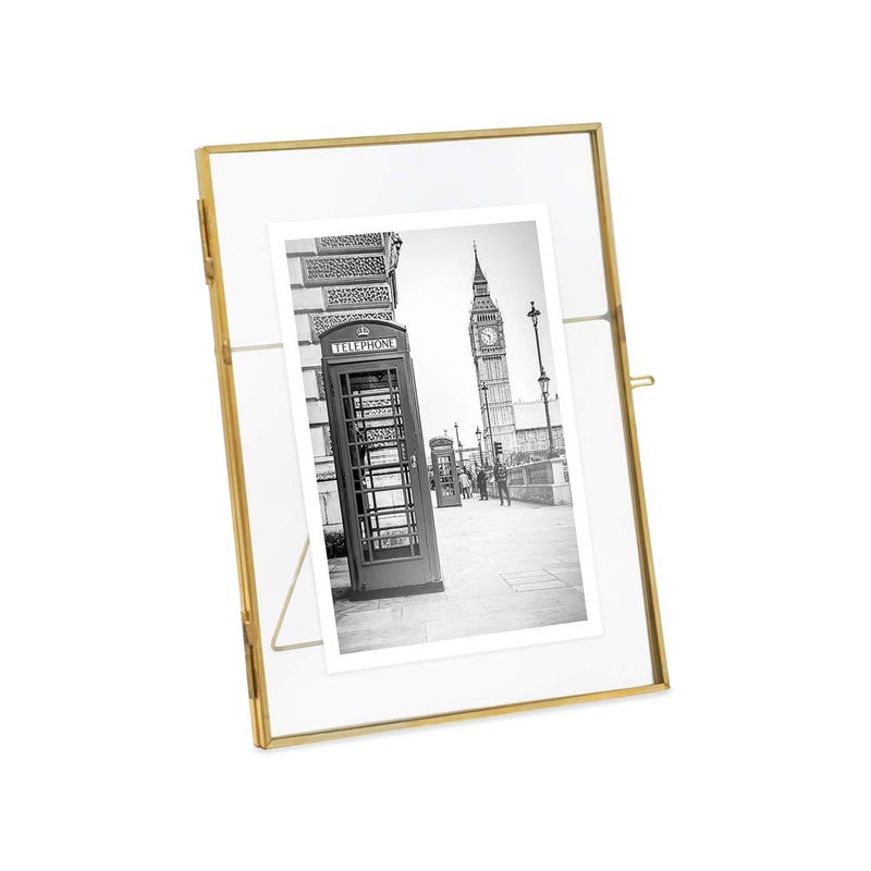 Isaac Jacobs 6x8 Antique Gold Vintage Style Brass and Glass Metal Floating Picture Frame Vertical with Locket Closure for Photos Art  More Tabletop Display 6x8 Antique Gold